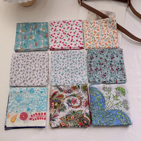 Vintage Women Cotton Square Scarf Multi Use Printed Bandana Neckerchief Hair Wrap For Head Wrist Fashion Floral Animal Scarf