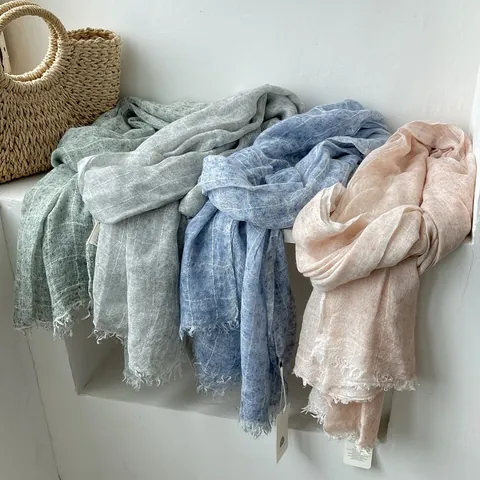 Women Retro Literary Voile Scarf Lightweight Solid Color Long Shawl With Frayed Tassels Versatile Spring Autumn Wrap Scarf