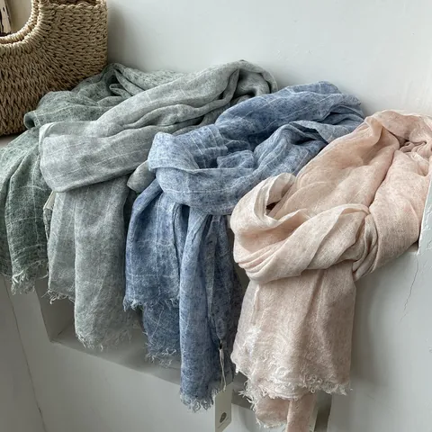 Women Retro Literary Voile Scarf Lightweight Solid Color Long Shawl With Frayed Tassels Versatile Spring Autumn Wrap Scarf
