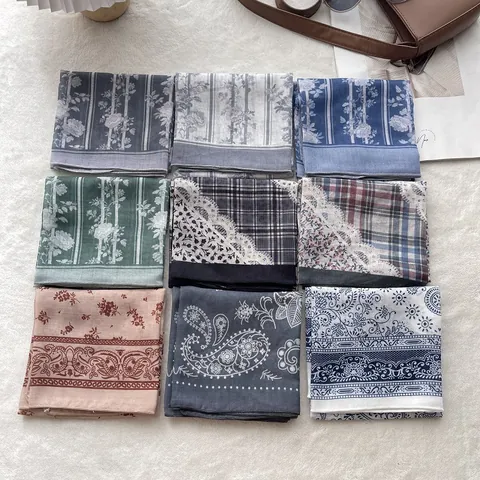 Vintage Floral Paisley Cotton Linen Square Scarf For Women Soft Breathable Decorative Neck Scarf Head Scarf Handkerchief Accessory