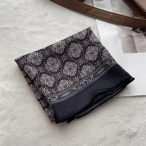 French Vintage Cotton Linen Square Scarf For Women Floral Paisley Heart Print Headscarf Bandana Neck Scarf Fashion Accessory