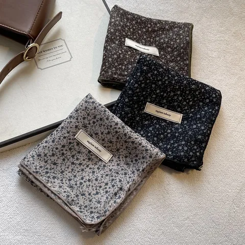 Pañuelo Cuadrado con Estampado Floral de Estilo Francés Vintage para Mujer Envoltura de Cuello de Algodón Pañuelo Decorativo