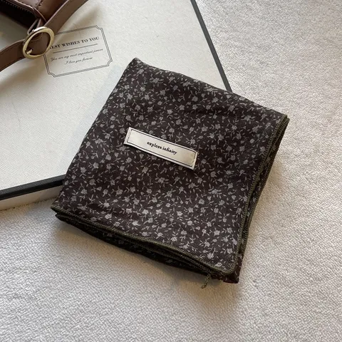 Pañuelo Cuadrado con Estampado Floral de Estilo Francés Vintage para Mujer Envoltura de Cuello de Algodón Pañuelo Decorativo
