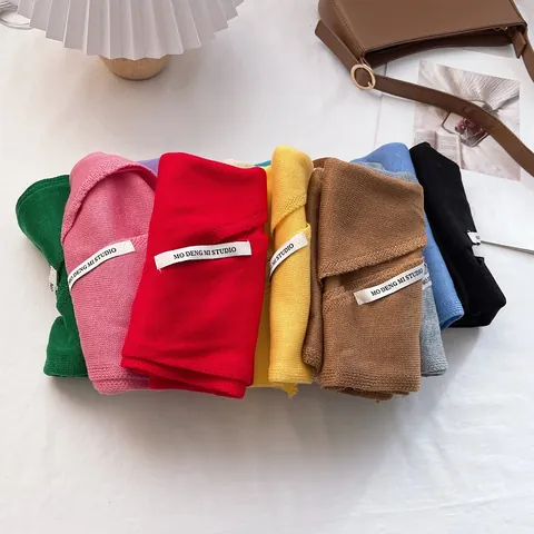 Scialle Triangolare a Maglia Tinta Unita da Donna Sciarpa Decorativa con Collo Falso Versatile per Ufficio Primavera Estate