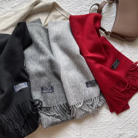 Unisex Winter Cashmere Scarf Minimalist Solid Color Long Shawl With Tassels Warm Soft Chic Neck Wrap For Men Women