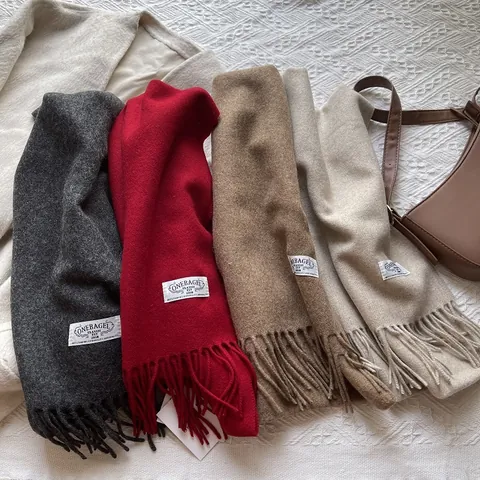 Damen Koreanischer Stil Einfarbig Kaschmir Schal Mit Fransen Weich Warm Dick Lang Schultertuch Für Winter Mode Accessoire