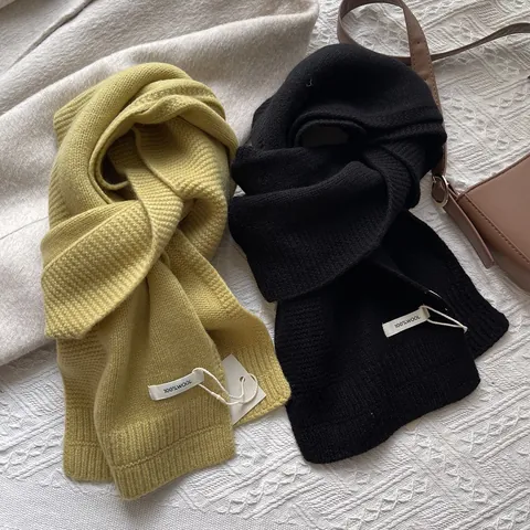 Bufanda De Lana De Punto De Color Sólido Calentador De Cuello Cálido De Invierno Para Hombres Mujeres Estilo Coreano Bufanda De Lana Suave Accesorio De Otoño