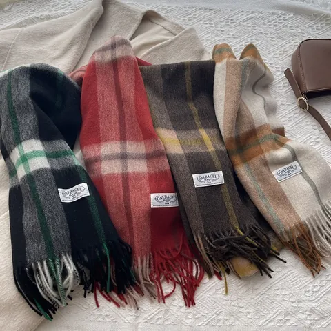 Écharpe Plaid Rétro Style Britannique Pour Femmes Châle En Cachemire Chaud D'Hiver Avec Glands Tour De Cou À Carreaux Doux