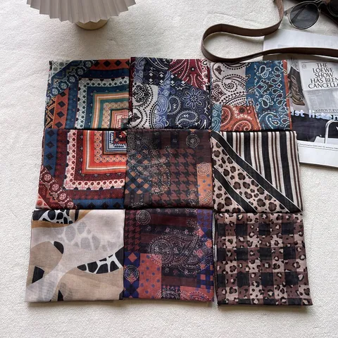 Women Vintage Cotton Printed Square Scarf Paisley Leopard Bohemian Bandana Neck Scarf Fashion Headwrap Accessory