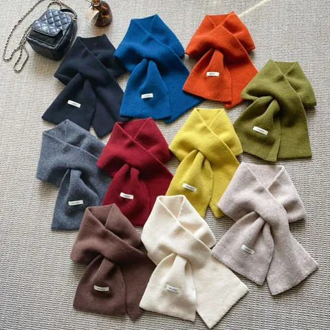 Minimalist Korean Style Pure Wool Knit Scarf For Women Winter Solid Color Warm Crossed Neck Warmer Elegant Soft Scarf