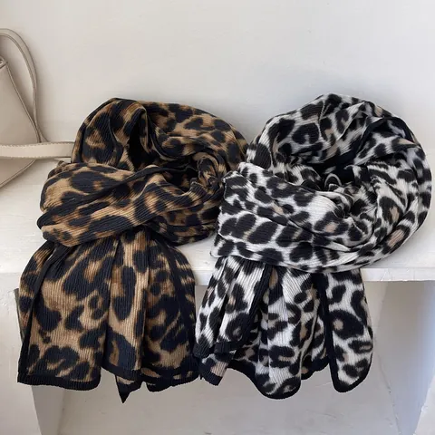 Écharpe en Tricot Imprimé Léopard Vintage Pour Femmes Automne Hiver Châle Chaud Épais Avec Bordure Contrastée Accessoire De Mode