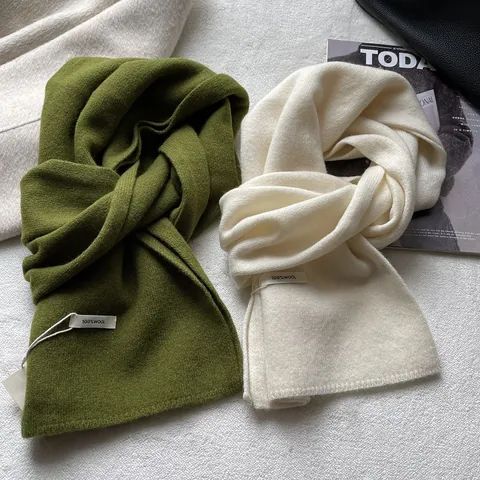 Women 100% Australian Wool Scarf Winter Warm Knit Soft Solid Color Scarf For Women Men Handmade Long Neck Scarf Gift