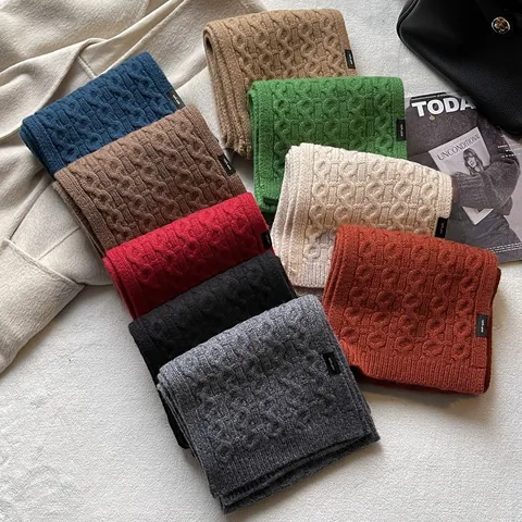 Sciarpa in Pura Lana a Trecce per Donna Uomo Inverno Calda Tinta Unita Morbida Pesante Maglia Pashmina Scialle Moda Unisex