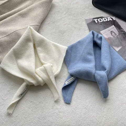 Korean Style Wool Knit Triangle Scarf Shawl For Women Autumn Winter Warm Solid Color Versatile Small Scarf Neck Warmer