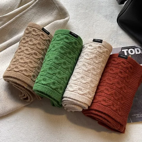Sciarpa in Pura Lana a Trecce per Donna Uomo Inverno Calda Tinta Unita Morbida Pesante Maglia Pashmina Scialle Moda Unisex