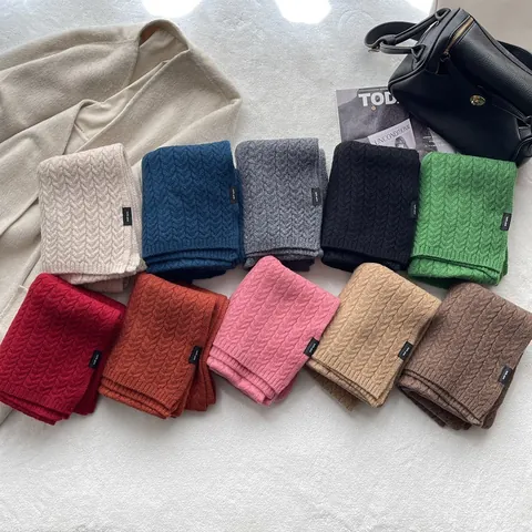 100% Wool Knit Scarf For Women Japanese Retro Style Thick Warm Winter Cable Knit Neck Warmer Solid Color Fashion Accessory