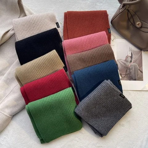 Winter Solid Color Blend Knitted Scarf For Women Thick Warm Soft Ribbed Knit Scarf For Men Daily Fashion Accessory