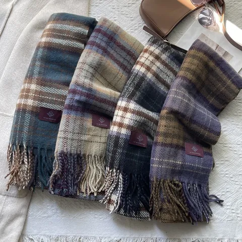 Sciarpa a Quadri Vintage Con Nappe per Donna Inverno Caldo Morbido Plaid Scialle Pashmina Sciarpa a Maglia Spessa Accessorio