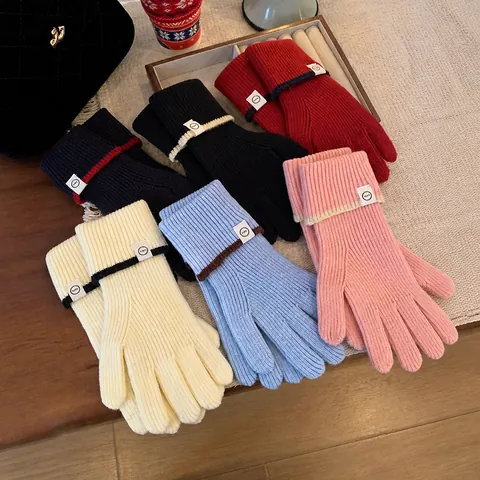 Gants en Tricot d'Hiver pour Femmes Épais Chauds en Acrylique Nervurés Gants Tactiles Mitaines Multicolores pour Temps Froid