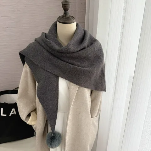Winter Warm Knitted Scarf Women With Detachable Faux Fur Pom Poms Solid Color Thickened Japanese Style Wool Shawl Neck Warmer