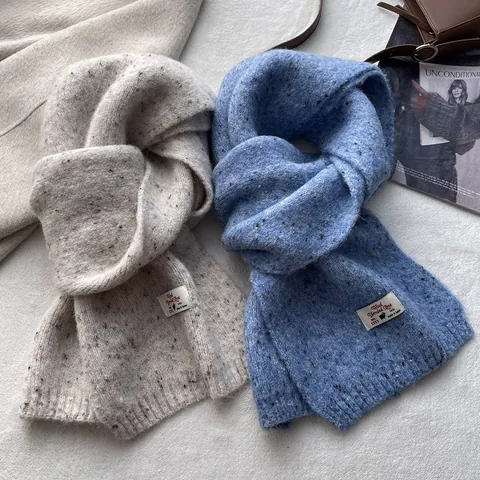 Unisex Wool Blended Speckled Knit Scarf Warm Solid Color Winter Fashion Neck Warmer Soft Thick Shawl for Men Women