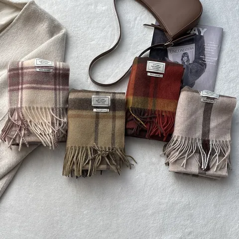 Ins Style Elegant Plaid Cashmere Scarf For Women Thick Warm Tassel Scarf Winter Pashmina Shawl Fashion Casual Neck Warmer