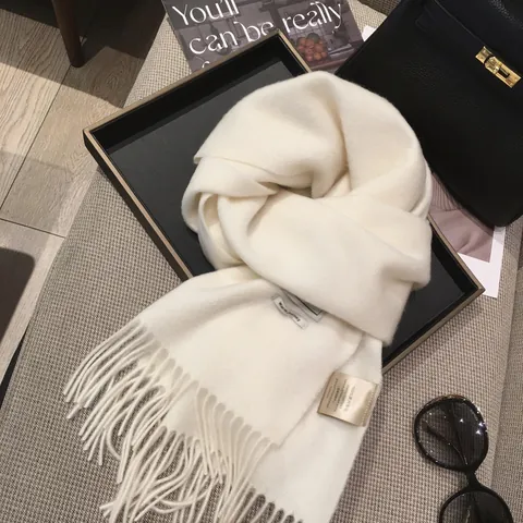 Women's Solid Color Cashmere Scarf Elegant Winter Warm Long Shawl With Tassels For Christmas New Year Gift Soft Wrap