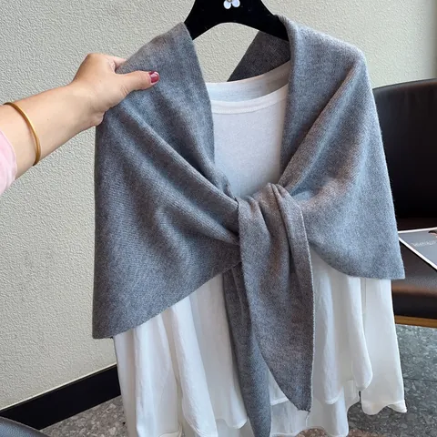 Koreanischer Stil Minimalistisch Einfarbig Wolle Strick Dreieck Schultertuch Schal Für Damen Herbst Winter Warm Wrap