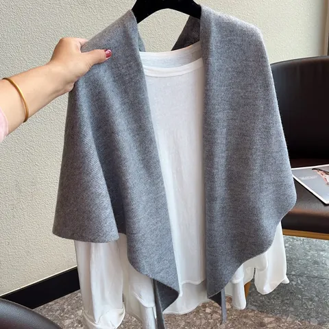 Koreanischer Stil Minimalistisch Einfarbig Wolle Strick Dreieck Schultertuch Schal Für Damen Herbst Winter Warm Wrap
