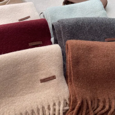Écharpe d'Hiver Épaisse en Mélange de Laine Pour Hommes Femmes Châle Long à Glands Couleur Unie Chaud Doux Minimaliste Style Cachemire