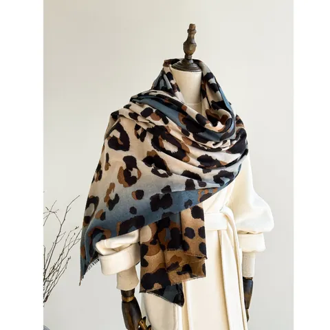 Damen Leopardenmuster Schal Winter Dick Warm Kaschmir-Imitat Schultertuch Lang Groß Wickelschal Mit Quasten Mode Halswärmer