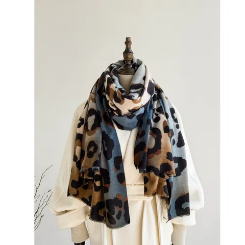 Damen Leopardenmuster Schal Winter Dick Warm Kaschmir-Imitat Schultertuch Lang Groß Wickelschal Mit Quasten Mode Halswärmer