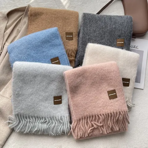 Bufanda de Invierno de Mezcla de Lana Suave y Cálida Con Borlas Chal Largo Estilo Pashmina Para Mujer Hombre Color Sólido