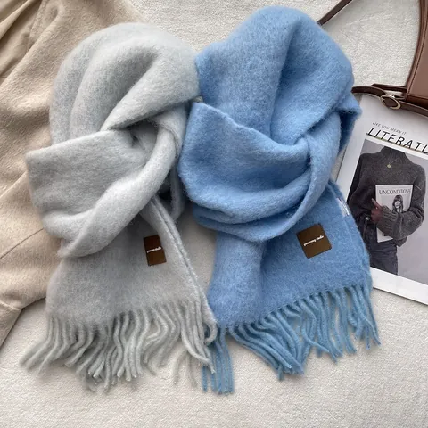 Bufanda de Invierno de Mezcla de Lana Suave y Cálida Con Borlas Chal Largo Estilo Pashmina Para Mujer Hombre Color Sólido
