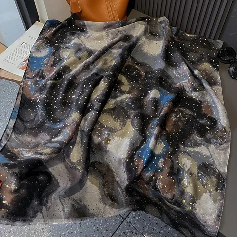 Damen Schal Mit Künstlerischem Marmormuster Goldprägung Farbverlauf Stola Mit Fransen Herbst Winter Warm Polyester Umhang