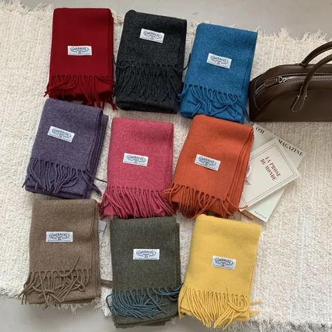 Korean Style Autumn Winter Pure Cashmere Tassel Scarf For Women Solid Color Warm Soft Wool Shawl Elegant Long Wrap Neck Accessory