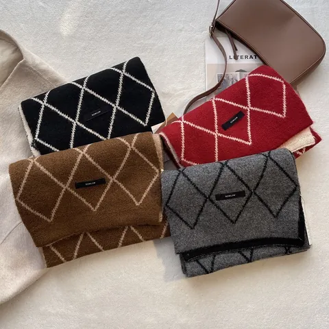 Bufanda de Invierno Gruesa de Punto para Mujer Cálida Mezcla de Lana Argyle Snood Calentador de Cuello Doble Cara Vintage