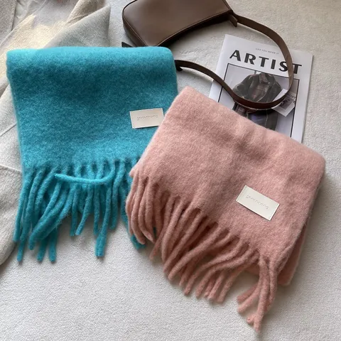 Écharpe Bleu Mars Vert Femmes Automne Hiver Chaude Laine Hommes Imitation Cachemire Épaisse Gland Châle Accessoire Mode