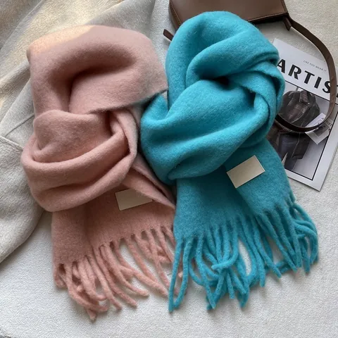 Écharpe Bleu Mars Vert Femmes Automne Hiver Chaude Laine Hommes Imitation Cachemire Épaisse Gland Châle Accessoire Mode