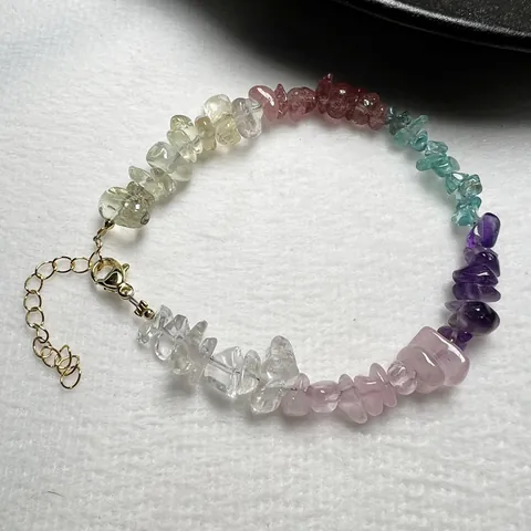 Natural Rainbow Stone Chip Necklace Bracelet Handmade Beaded Amethyst Rose Quartz Citrine Crystal Jewelry For Women