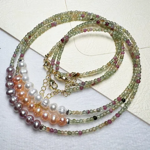 Collier En Perles D'eau Douce Et Tourmaline Couleur Bonbon Naturelle Pour Femmes Bijoux Élégants Faits À La Main