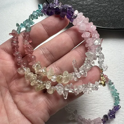 Natural Rainbow Stone Chip Necklace Bracelet Handmade Beaded Amethyst Rose Quartz Citrine Crystal Jewelry For Women
