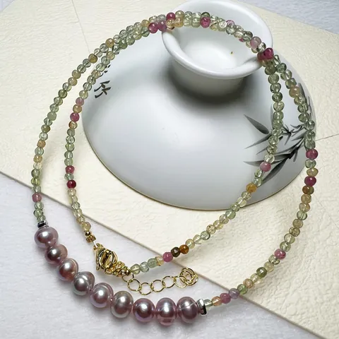 Collier En Perles D'eau Douce Et Tourmaline Couleur Bonbon Naturelle Pour Femmes Bijoux Élégants Faits À La Main