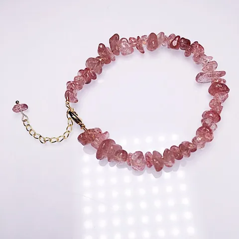 Natural Strawberry Crystal Garnet Amethyst Rose Quartz Lapis Lazuli Irregular Stone Chip Bracelet For Women 14K Gold Filled Accessories Jewelry Gift