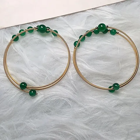 Natural Red Green Agate 14K Gold Filled Wire Wrapped Bangle For Women Vintage Ethnic Spiral Beaded Double Layer Bracelet Jewelry