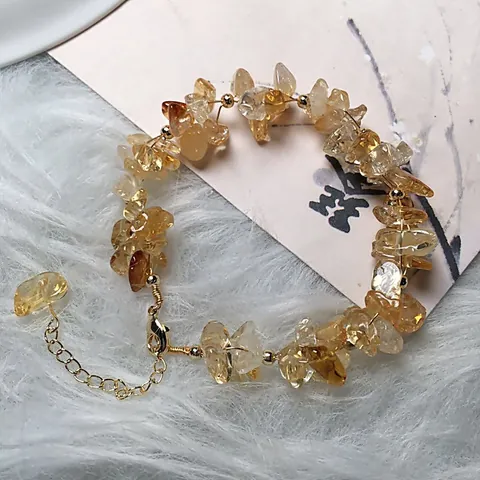 Natural Citrine Crushed Stone Bracelet With 14K Gold Filled Accents Handmade Irregular Yellow Crystal Adjustable Bracelet Women Jewelry Gift