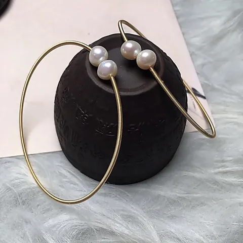Natural Freshwater Pearl Open Bangle Bracelet 14K Gold Filled Wire Wrapped Minimalist Elegant Handmade Jewelry For Women