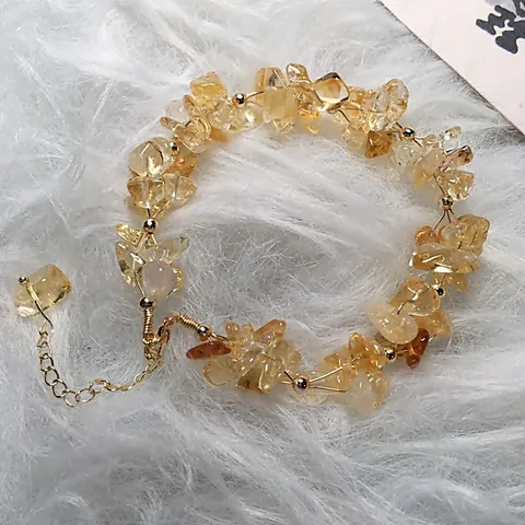 Natural Citrine Crushed Stone Bracelet With 14K Gold Filled Accents Handmade Irregular Yellow Crystal Adjustable Bracelet Women Jewelry Gift