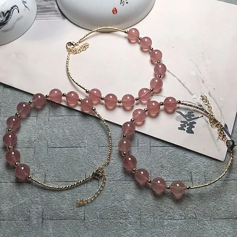 Natural Strawberry Quartz Pink Beads Bracelet 14K Gold Filled Accessories Adjustable Clasp Elegant Jewelry For Women Gift