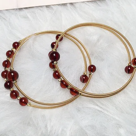 Retro Natural Blood Amber Bracelet 14K Gold Filled Wire Wrapped Spiral Bangle Elegant Oriental Style Jewelry For Women